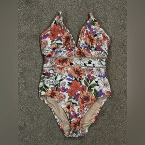 Kona Sol Floral one piece swim suit Women’s Medium Adjustable Strap GUC